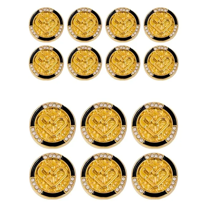 Diamond-Studded Heart Metal Buttons