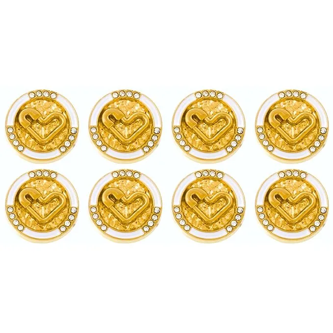 Diamond-Studded Heart Metal Buttons
