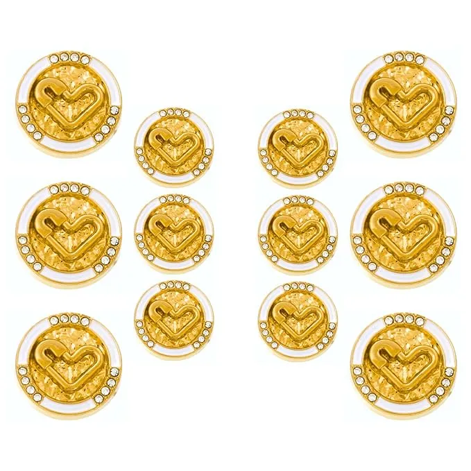 Diamond-Studded Heart Metal Buttons