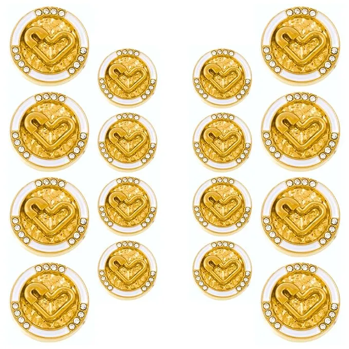 Diamond-Studded Heart Metal Buttons