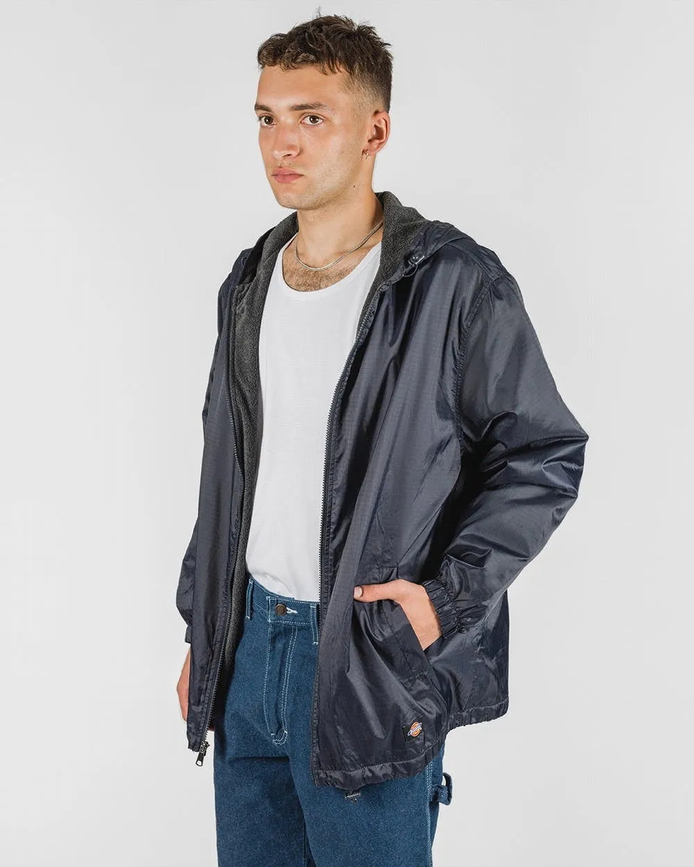 DICKIES-33237 Fleece Lined Hooded Nylon Jacket - DARK NAVY