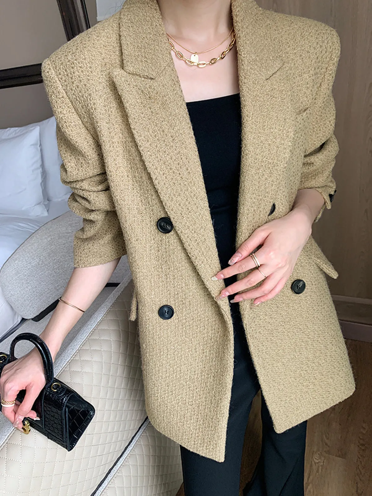 Doku Desenli Tweed Kapitone Ceket