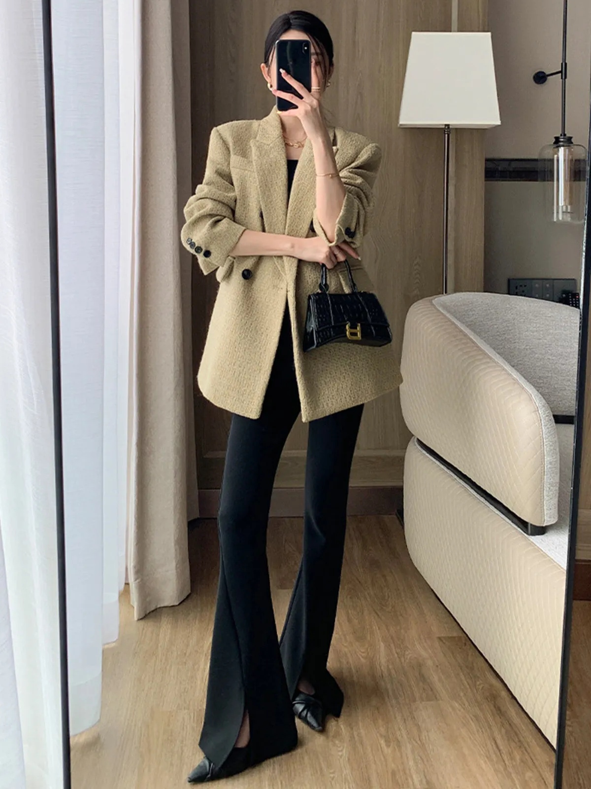 Doku Desenli Tweed Kapitone Ceket