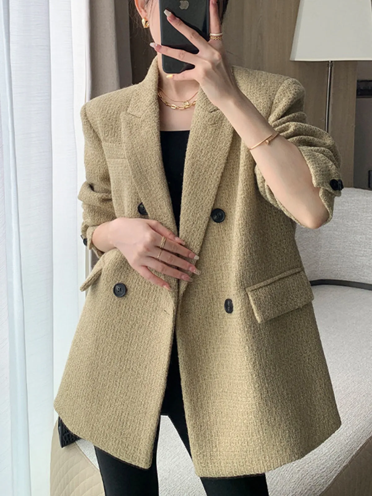 Doku Desenli Tweed Kapitone Ceket