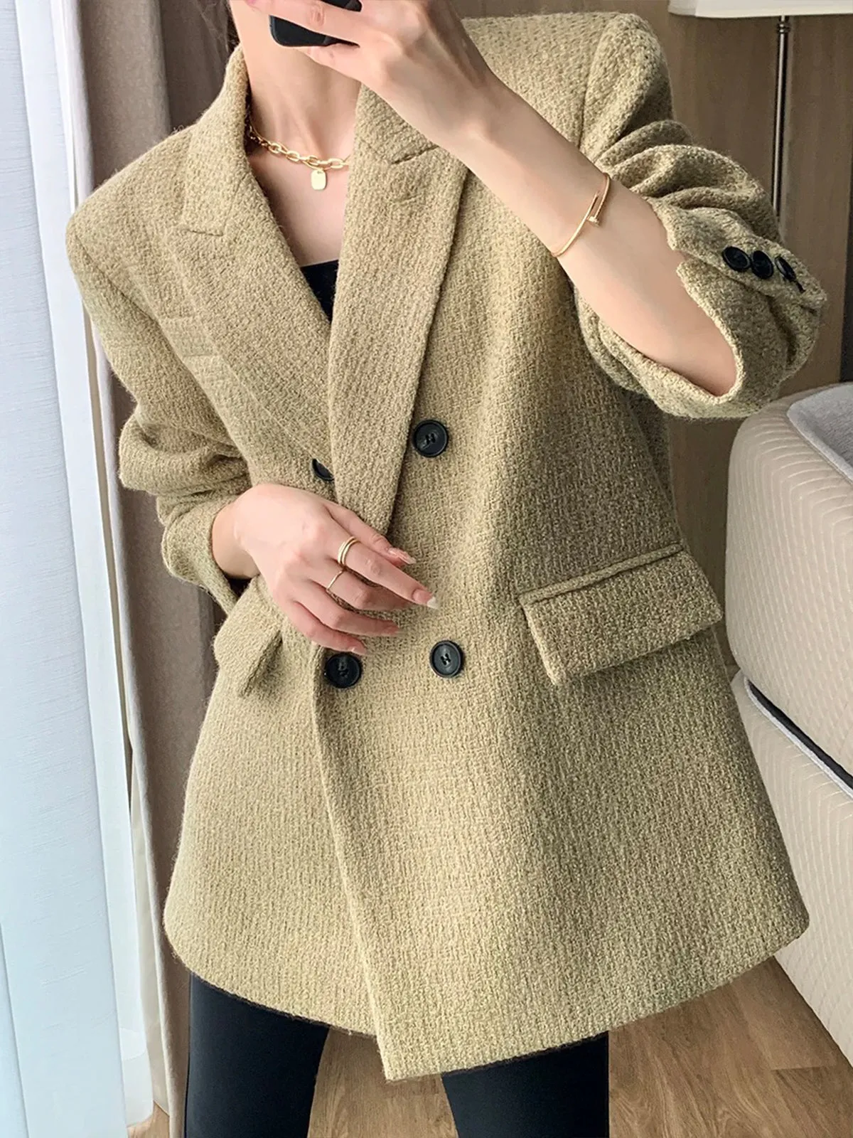 Doku Desenli Tweed Kapitone Ceket