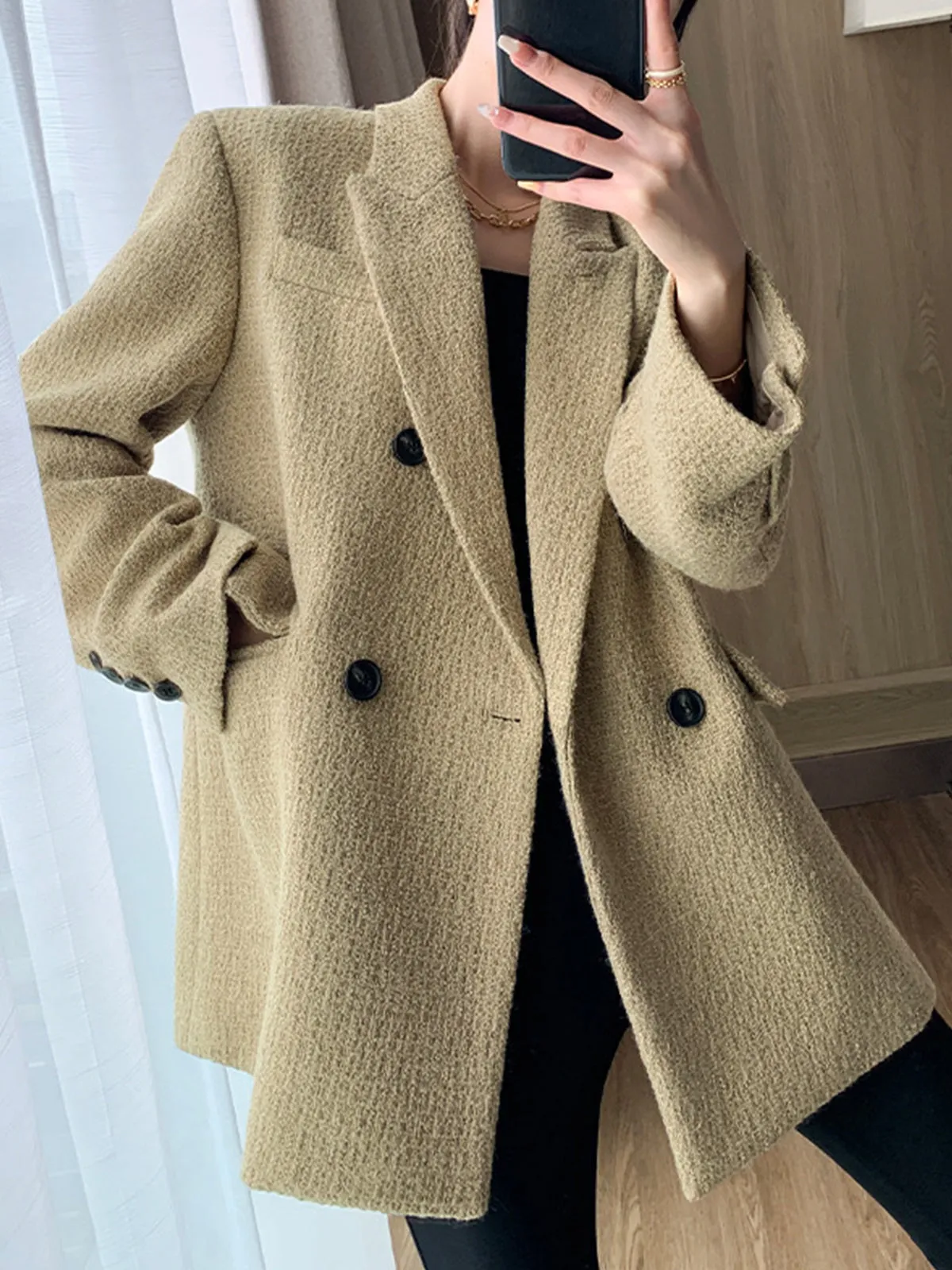 Doku Desenli Tweed Kapitone Ceket