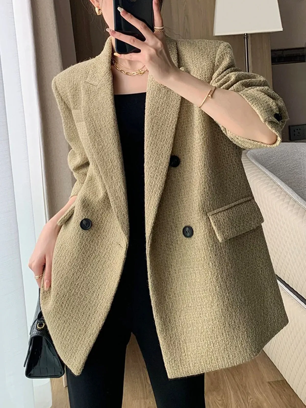 Doku Desenli Tweed Kapitone Ceket