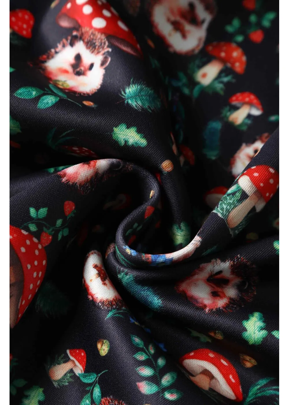 Dolly & Dotty Amanda Hedgehog Mushroom 50's Swing Dress Black