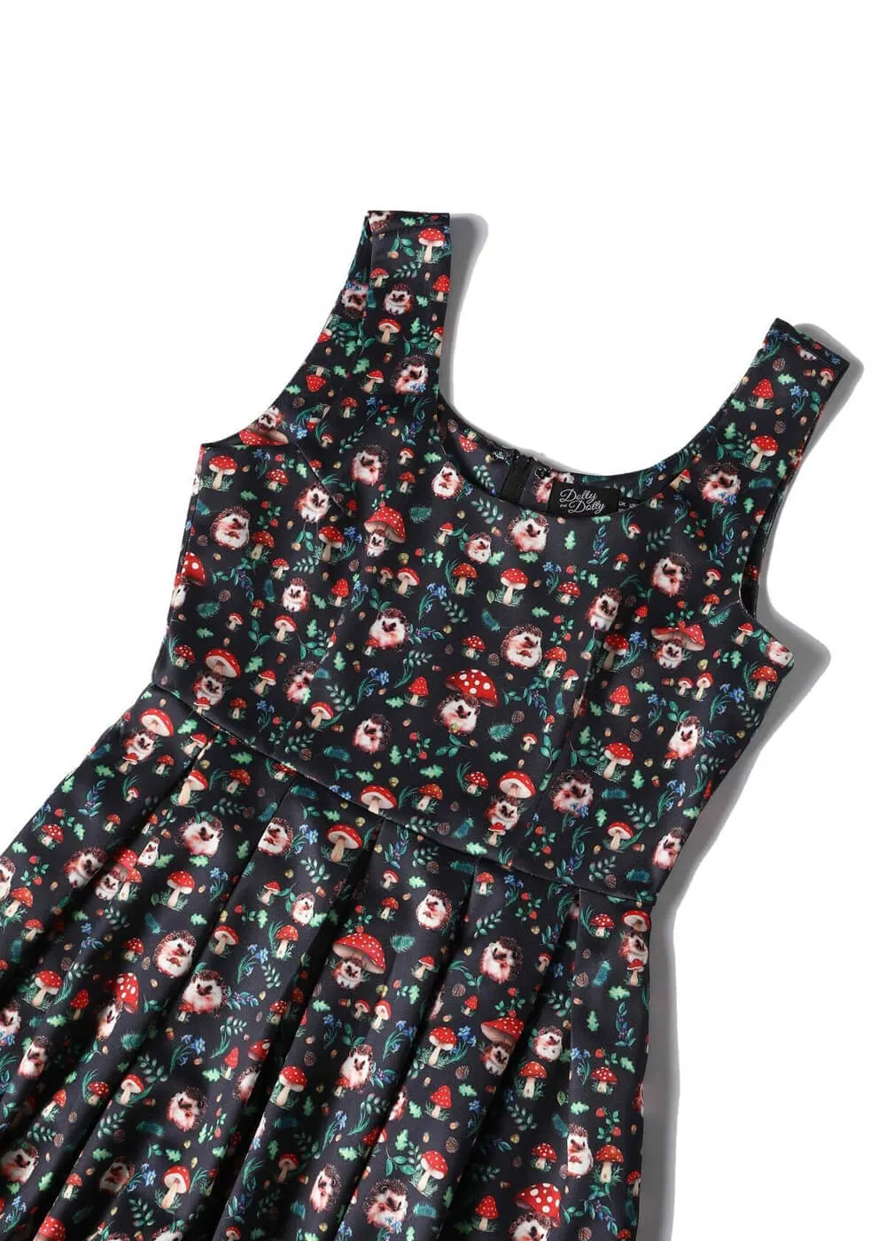 Dolly & Dotty Amanda Hedgehog Mushroom 50's Swing Dress Black