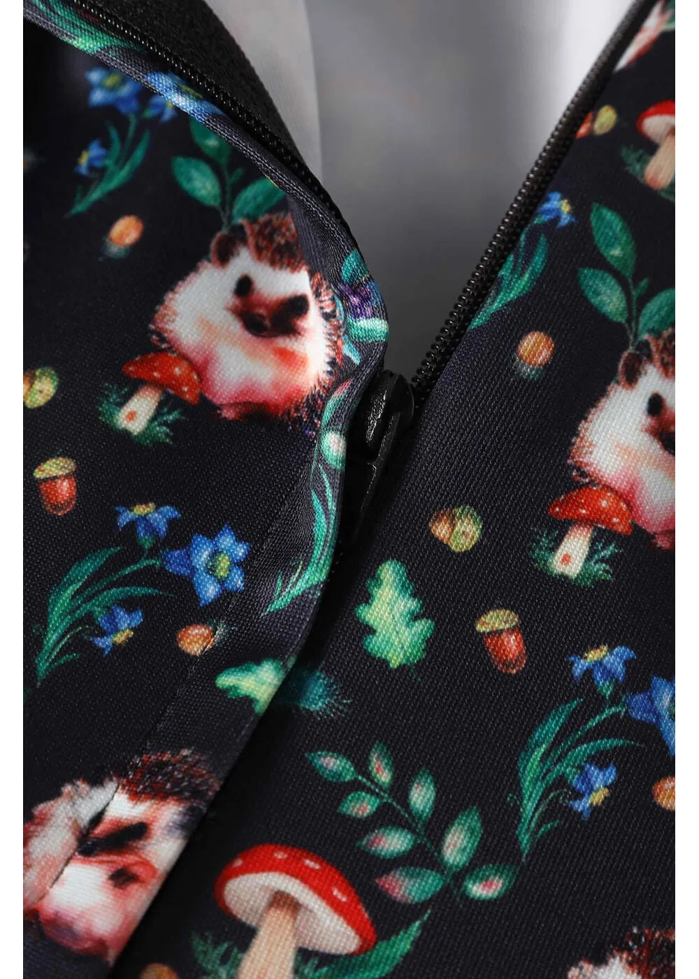 Dolly & Dotty Amanda Hedgehog Mushroom 50's Swing Dress Black