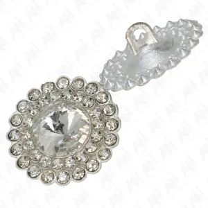 Dome Rhinestone Floral Design Metal Buttons