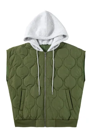 Drawstring Zip Up Hooded Vest Coat