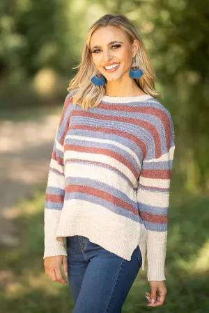 Dusty Blue and Wine Stripe Sweater