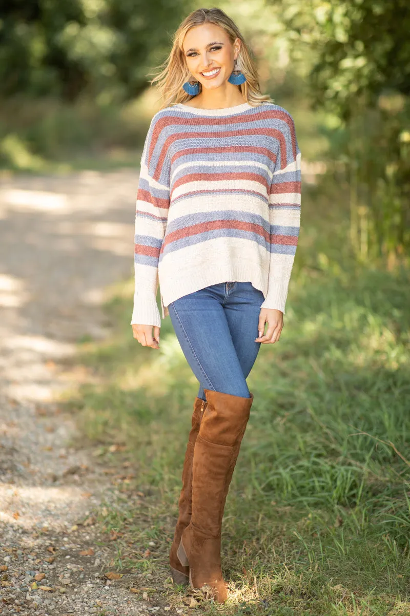 Dusty Blue and Wine Stripe Sweater