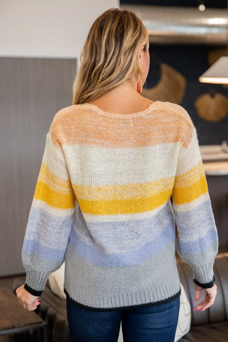 Dusty Blue Multicolor Ombre Stripe Sweater