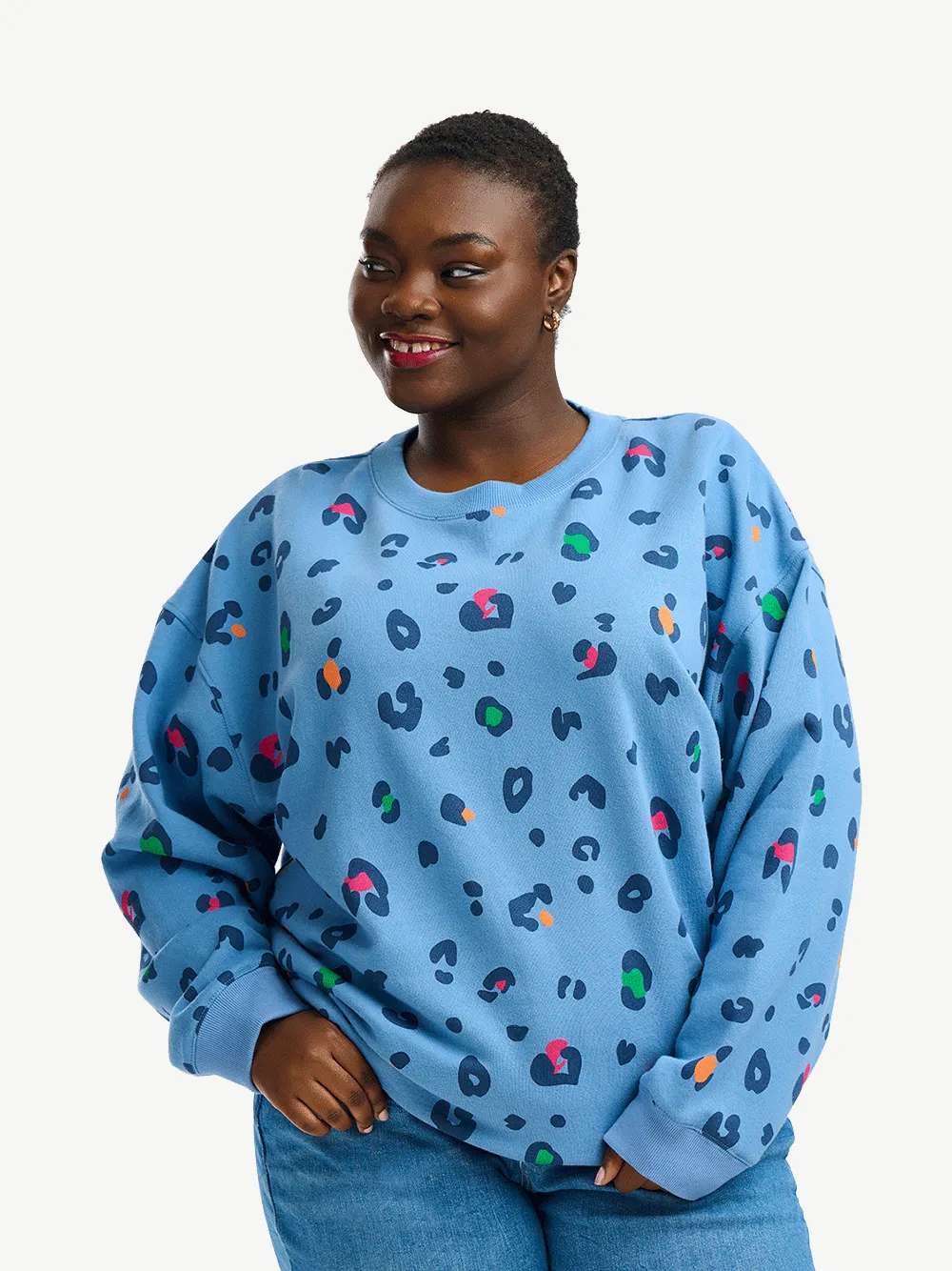 Eadie Relaxed Sweatshirt - BLUE COLOUR POP LEOPARD