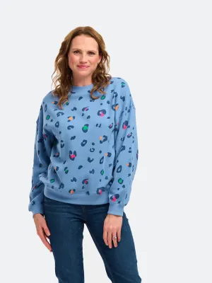 Eadie Relaxed Sweatshirt - BLUE COLOUR POP LEOPARD