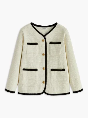 Elegant Contrast Binding Pockets Blazer