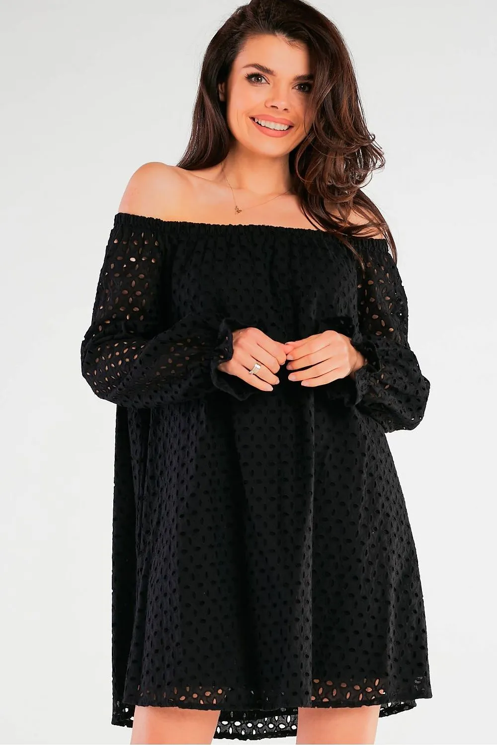 Elegant Openwork Flared Dress