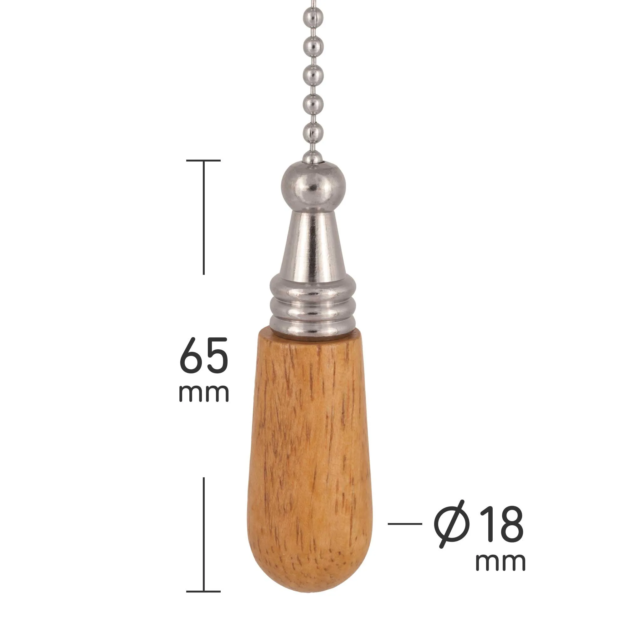 ElekTek Light Pull Chain Wooden Drop With 80cm Matching Chain
