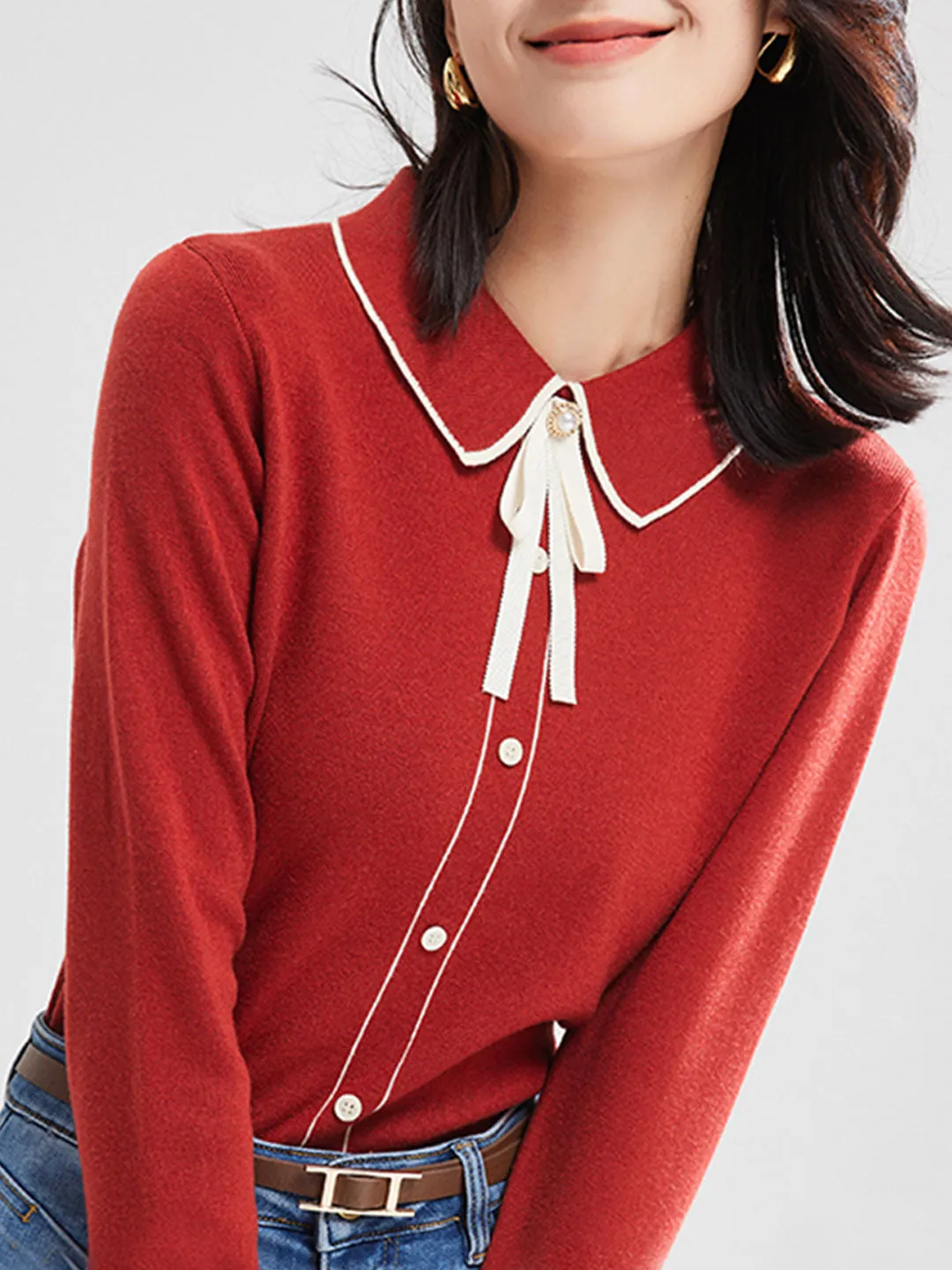 Emma French Style Doll Collar Knitted Sweater-Blue