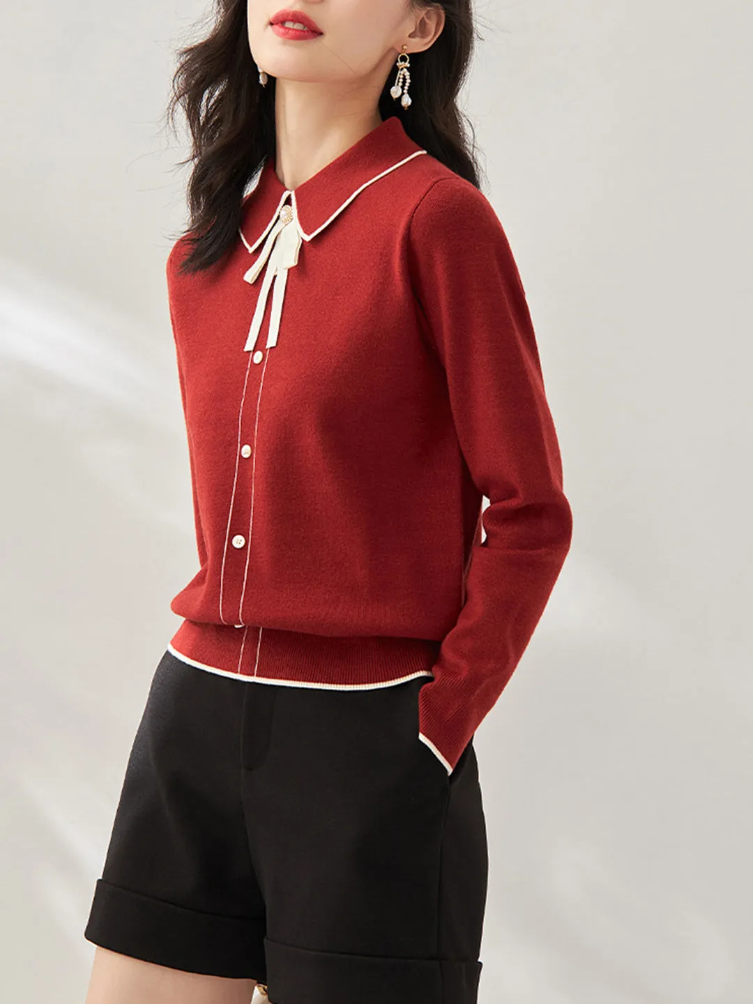 Emma French Style Doll Collar Knitted Sweater-Blue