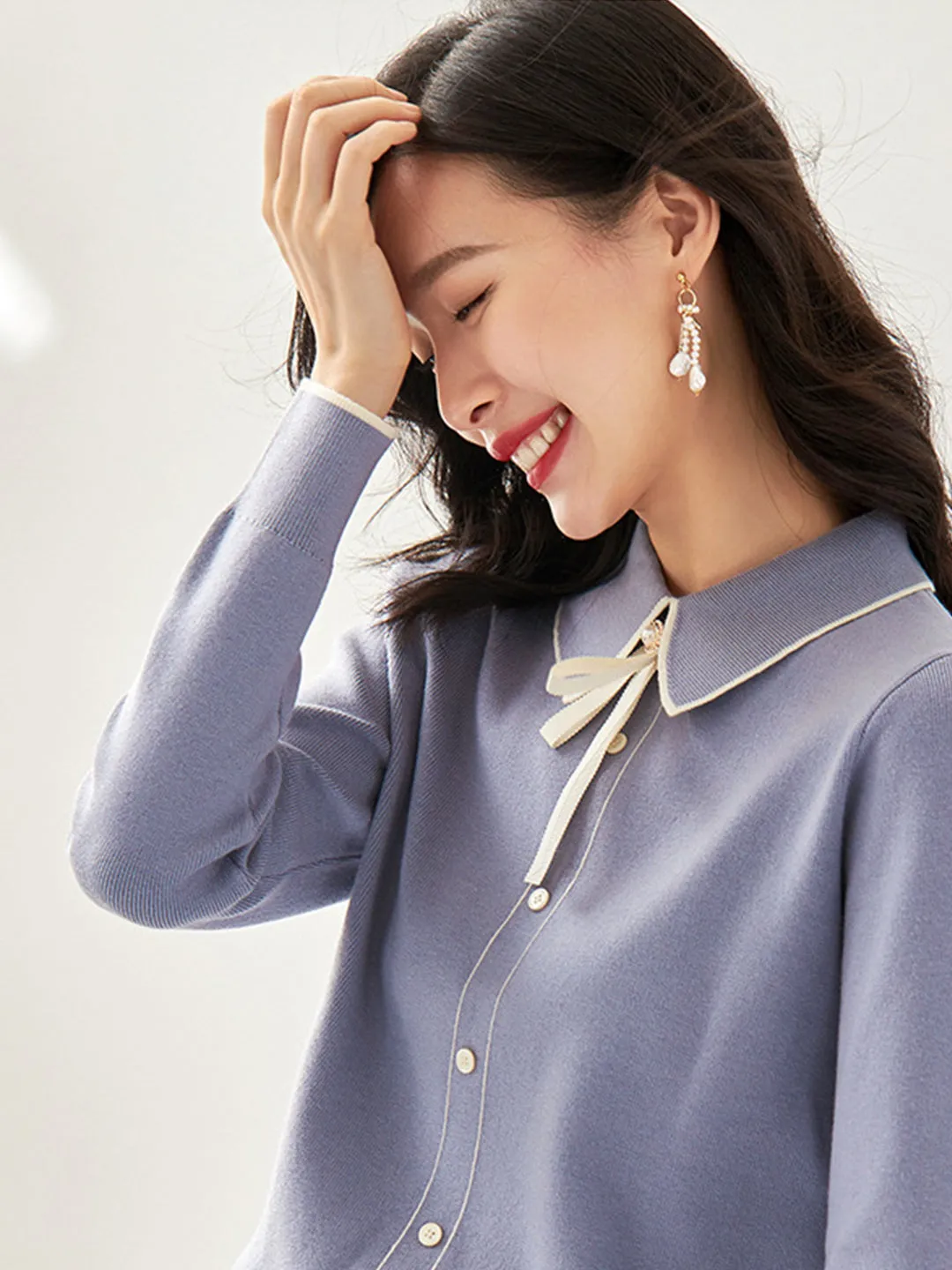 Emma French Style Doll Collar Knitted Sweater-Blue