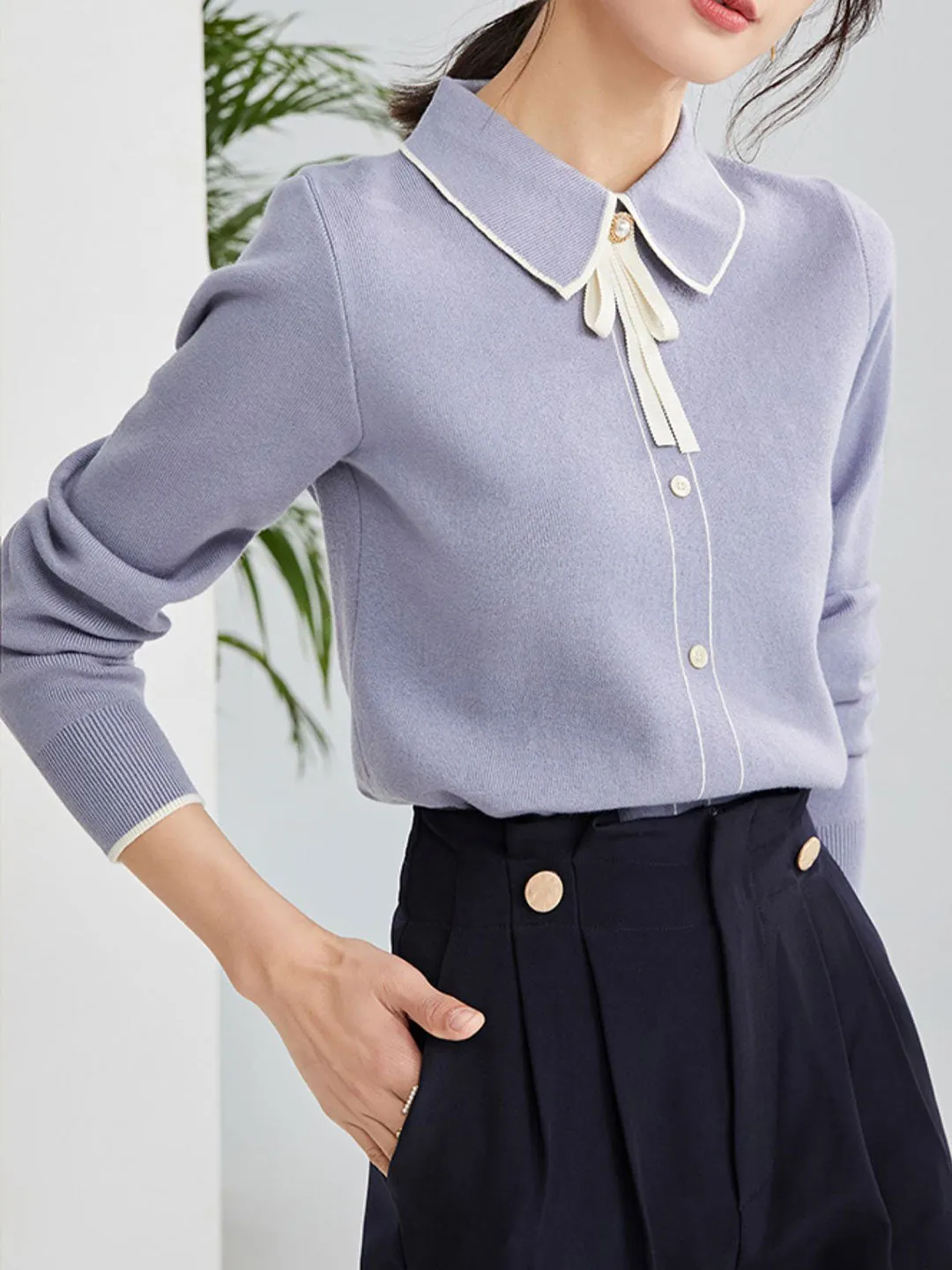 Emma French Style Doll Collar Knitted Sweater-Blue