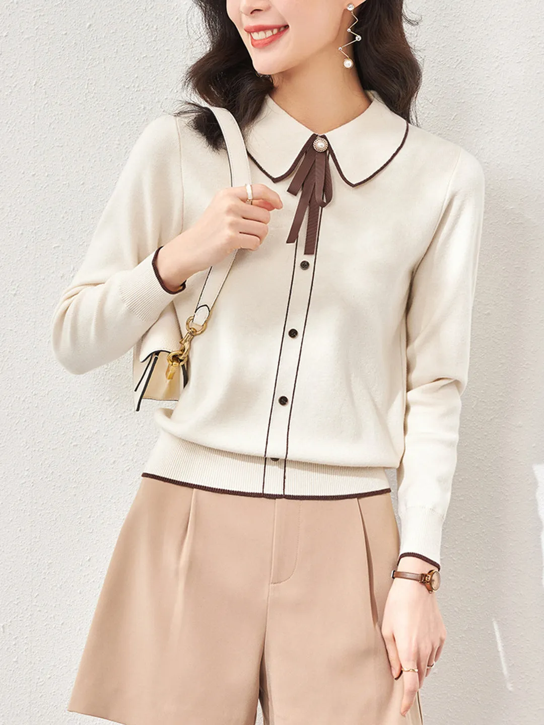 Emma French Style Doll Collar Knitted Sweater-Blue