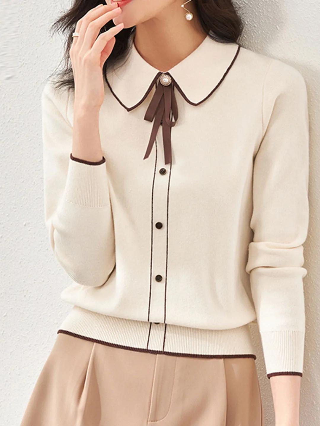 Emma French Style Doll Collar Knitted Sweater-Blue