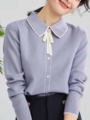 Emma French Style Doll Collar Knitted Sweater-Blue