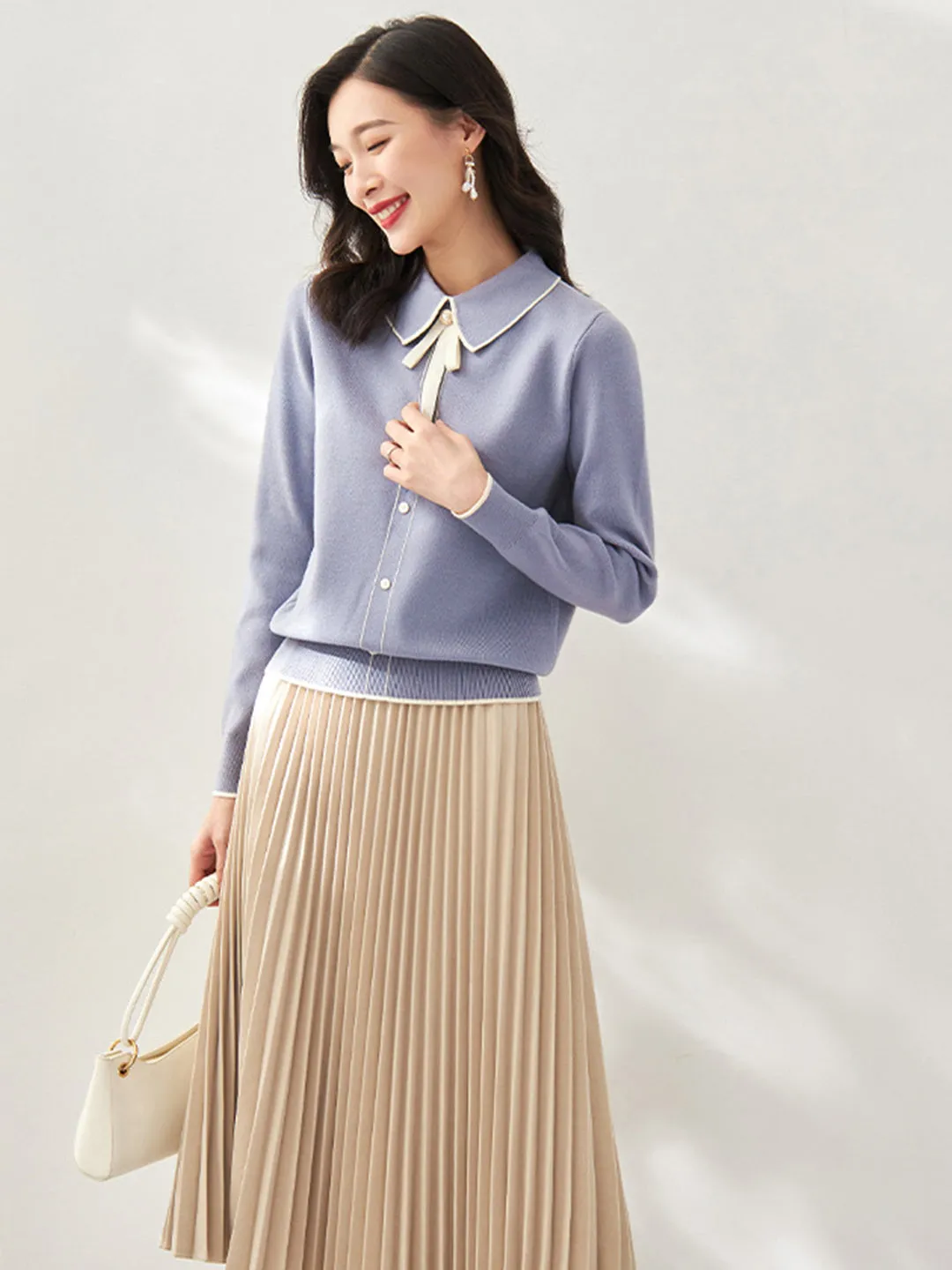 Emma French Style Doll Collar Knitted Sweater-Blue