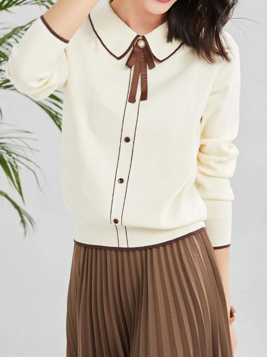 Emma French Style Doll Collar Knitted Sweater-Blue