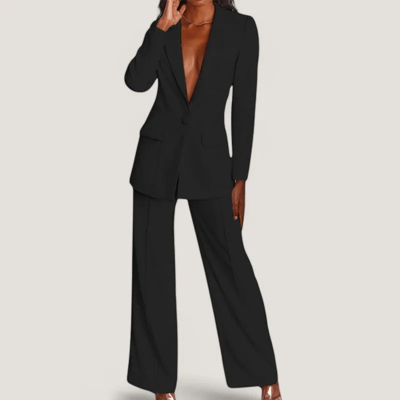 Ensemble chic pour femme avec blazer raffiné et pantalon fluide pour un regarder sophistiqué