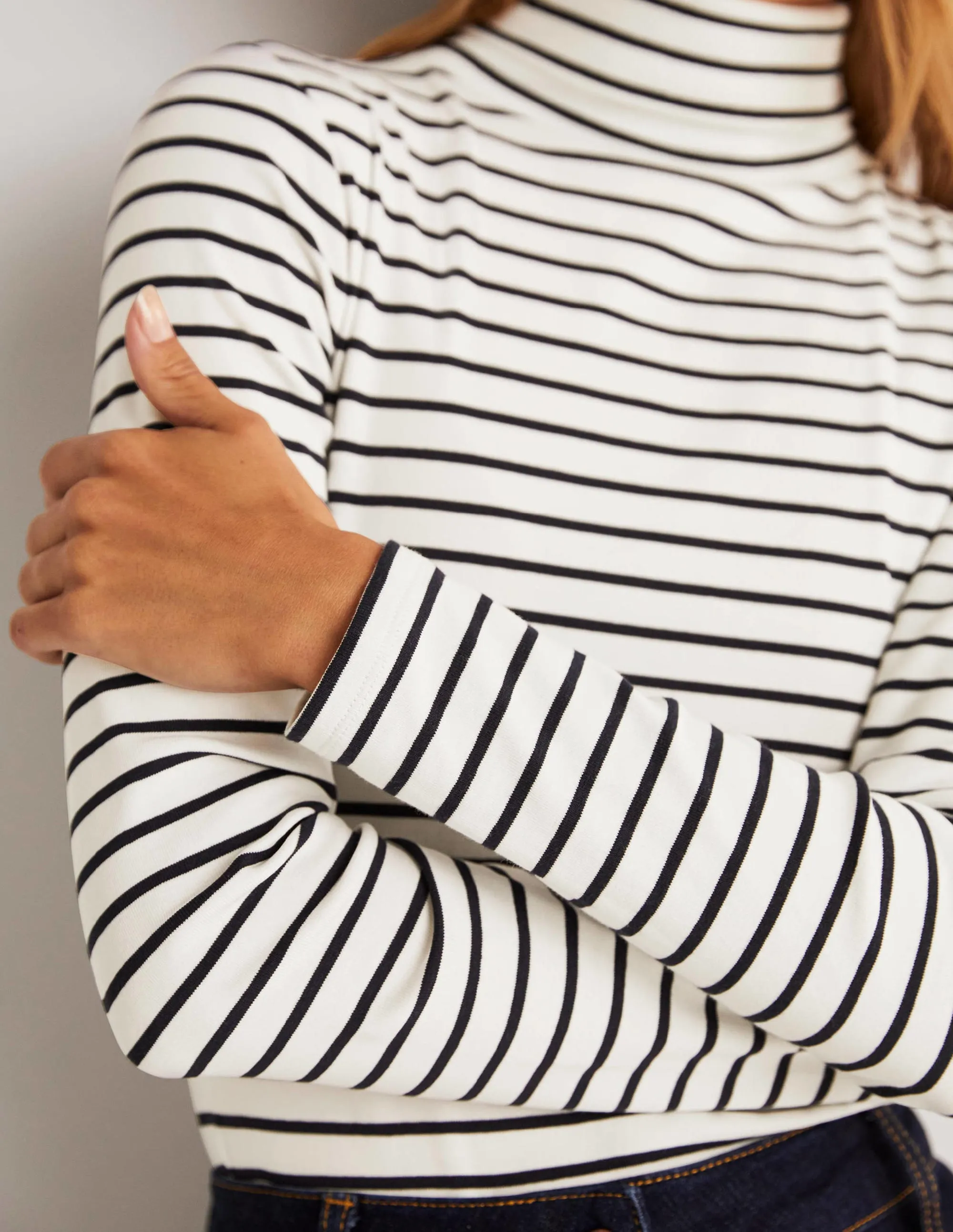Essential Roll-neck Top-Ivory / Navy Stripe