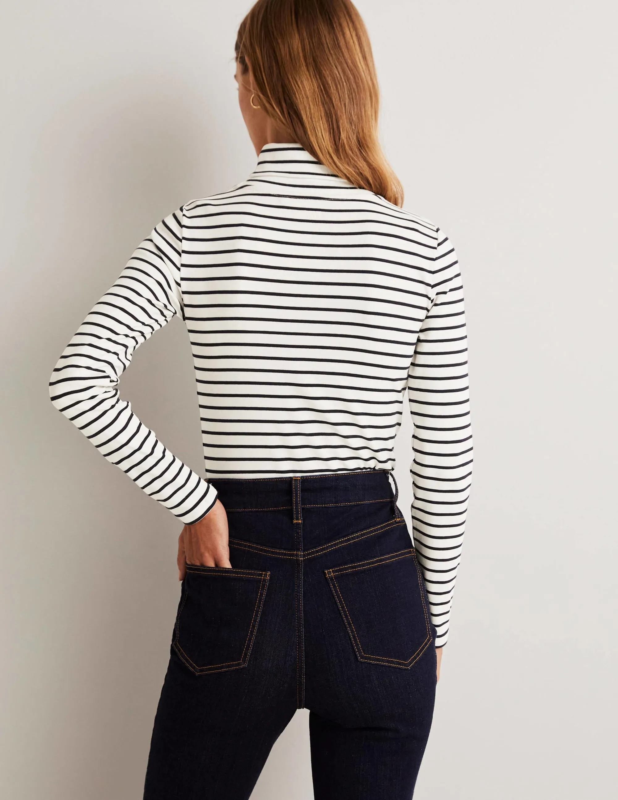 Essential Roll-neck Top-Ivory / Navy Stripe