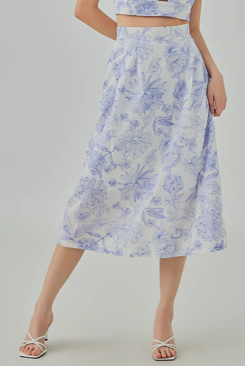 Evelyn Floral Textured Midi A-line Skirt