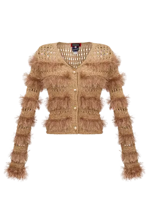 Feather Silk-Blend Cardigan | Beige
