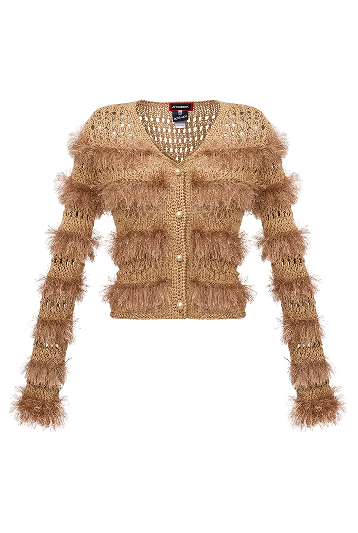 Feather Silk-Blend Cardigan | Beige