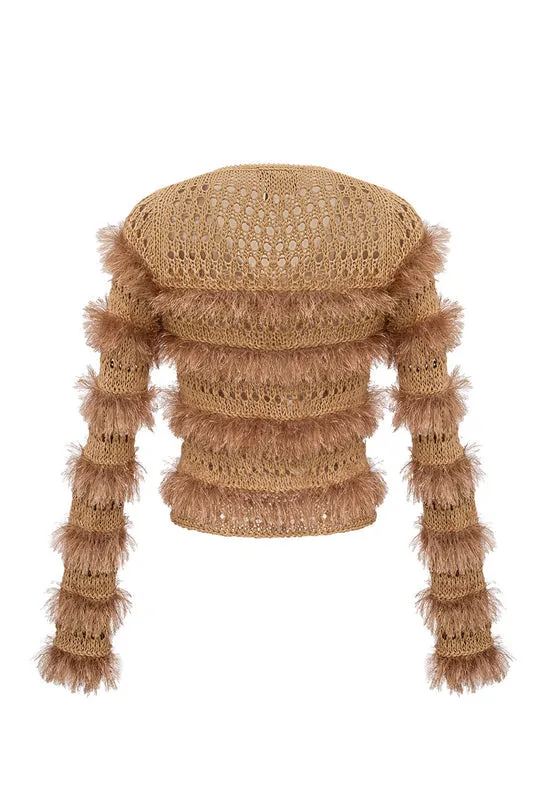 Feather Silk-Blend Cardigan | Beige