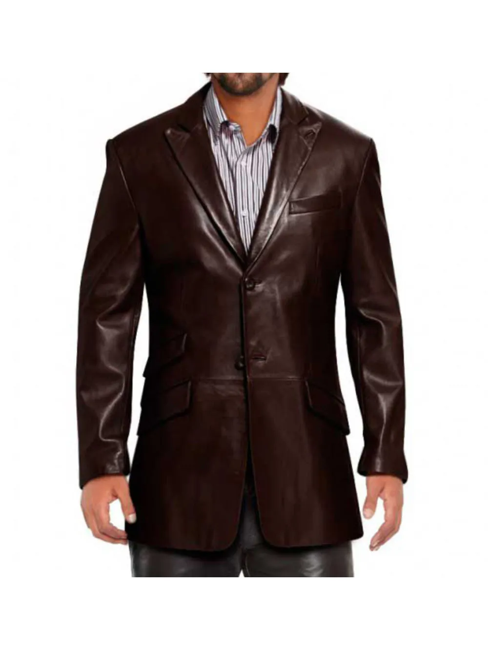 Flap Detailed Leather Blazer for Men