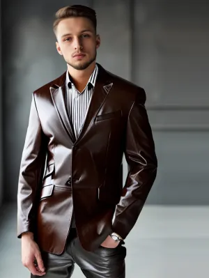 Flap Detailed Leather Blazer for Men
