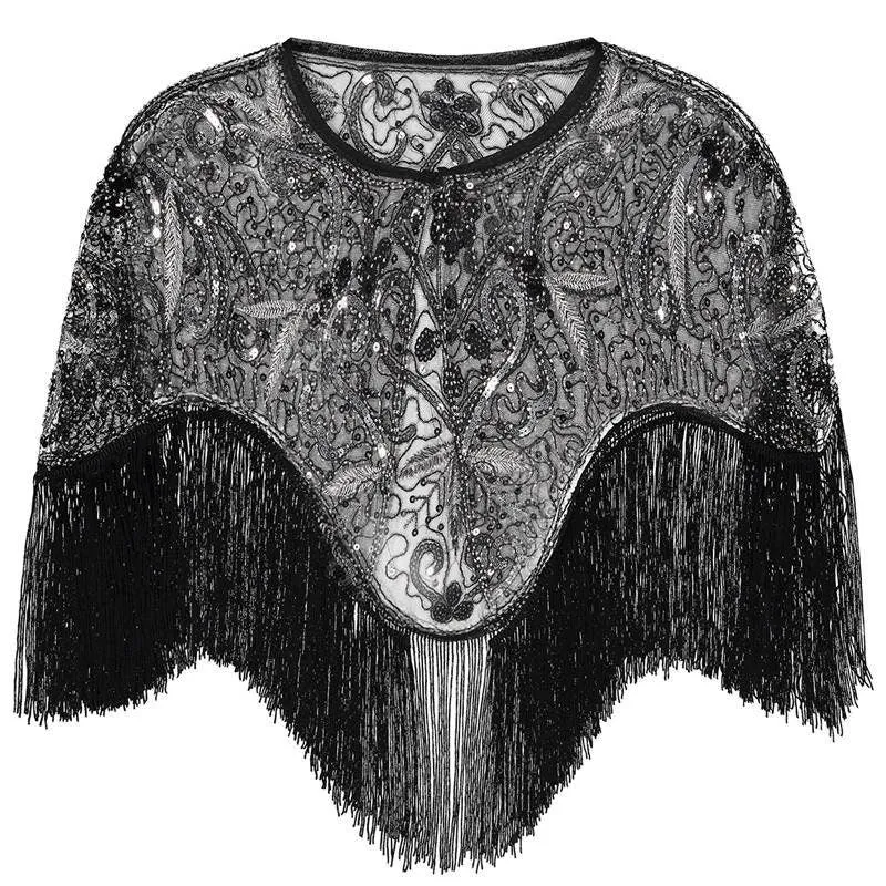 Flapper Shawl, 1920s Gatsby Vintage Retro Shawl Beaded Sequins Short Tops Party Evening Scarf Bridal Wraps Bolero Flapper Cape Cover Up