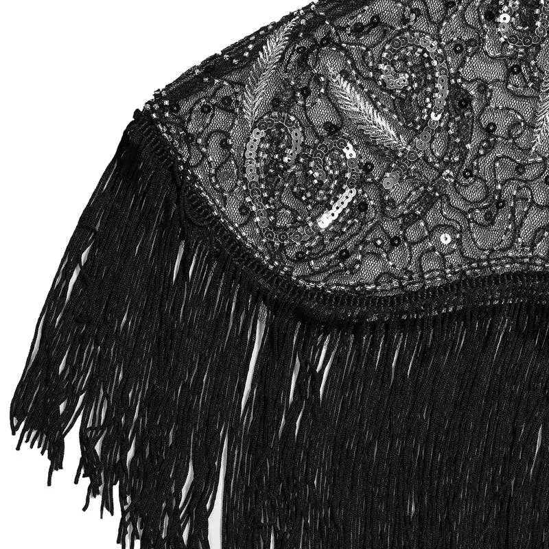 Flapper Shawl, 1920s Gatsby Vintage Retro Shawl Beaded Sequins Short Tops Party Evening Scarf Bridal Wraps Bolero Flapper Cape Cover Up