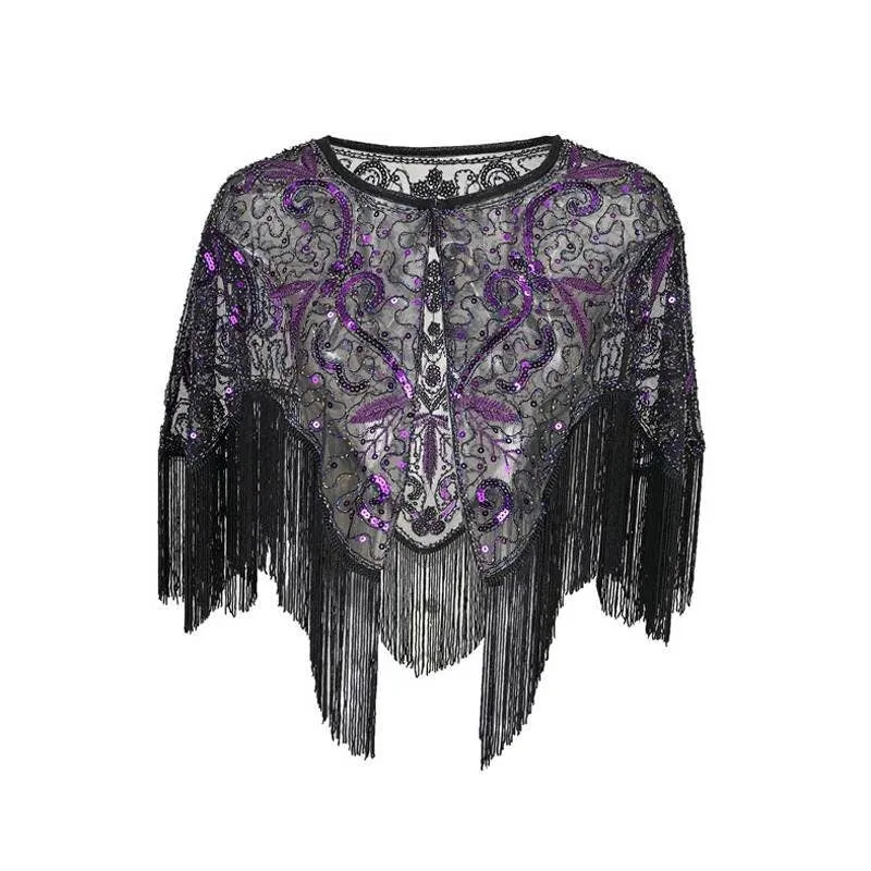 Flapper Shawl, 1920s Gatsby Vintage Retro Shawl Beaded Sequins Short Tops Party Evening Scarf Bridal Wraps Bolero Flapper Cape Cover Up