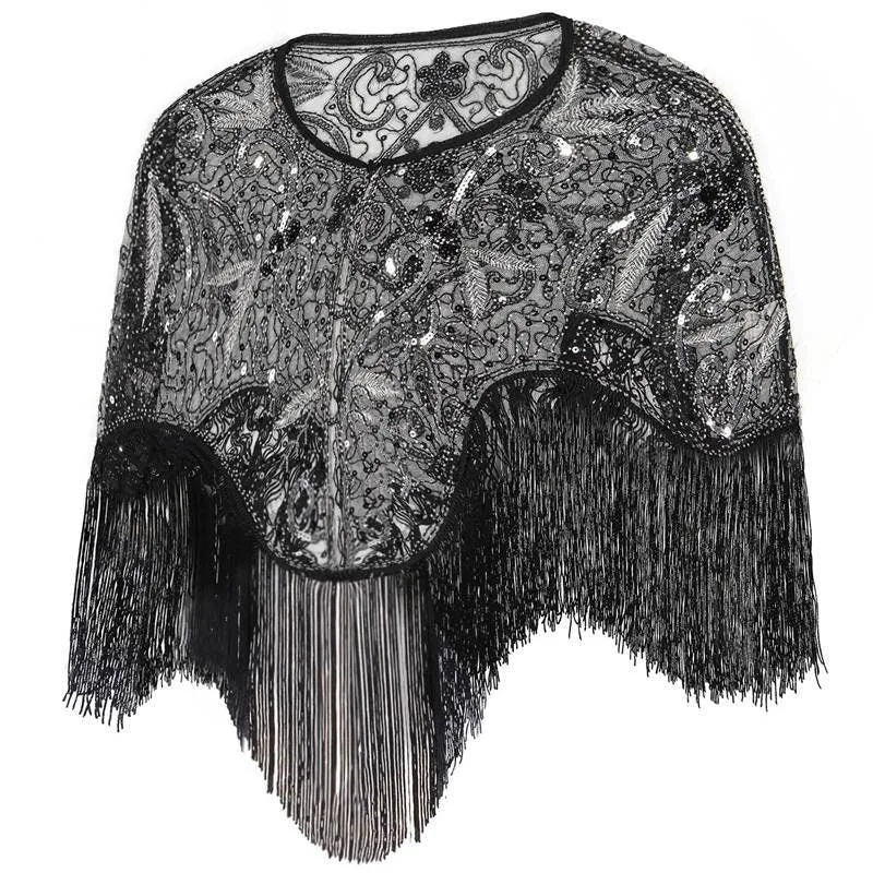 Flapper Shawl, 1920s Gatsby Vintage Retro Shawl Beaded Sequins Short Tops Party Evening Scarf Bridal Wraps Bolero Flapper Cape Cover Up