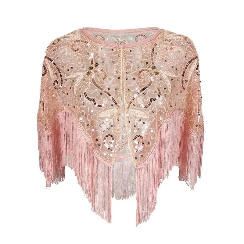 Flapper Shawl, 1920s Gatsby Vintage Retro Shawl Beaded Sequins Short Tops Party Evening Scarf Bridal Wraps Bolero Flapper Cape Cover Up