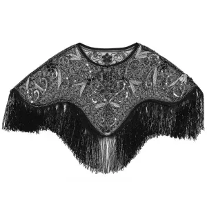 Flapper Shawl, 1920s Gatsby Vintage Retro Shawl Beaded Sequins Short Tops Party Evening Scarf Bridal Wraps Bolero Flapper Cape Cover Up