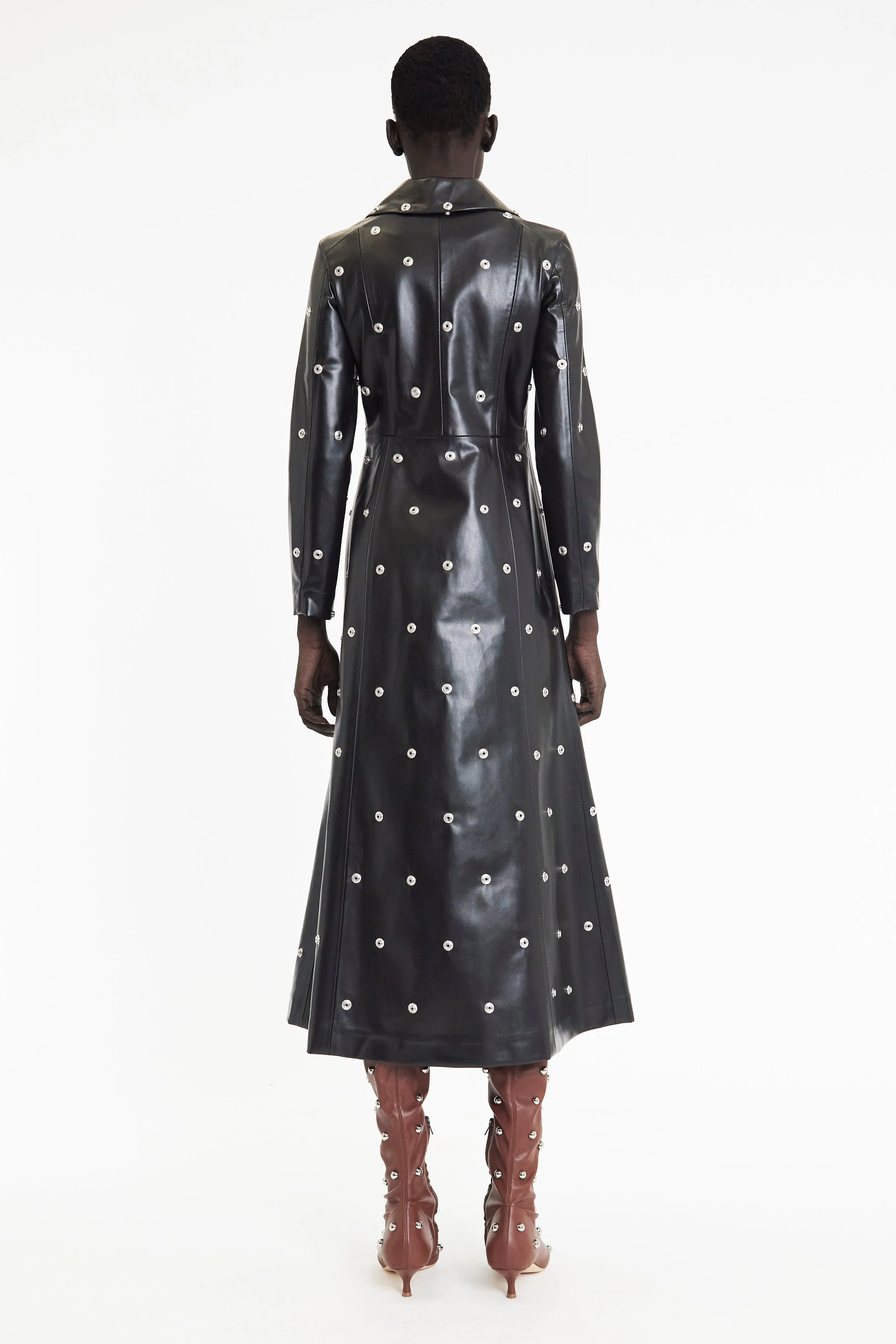 Flared Fitted Coat Covered In Studs Black