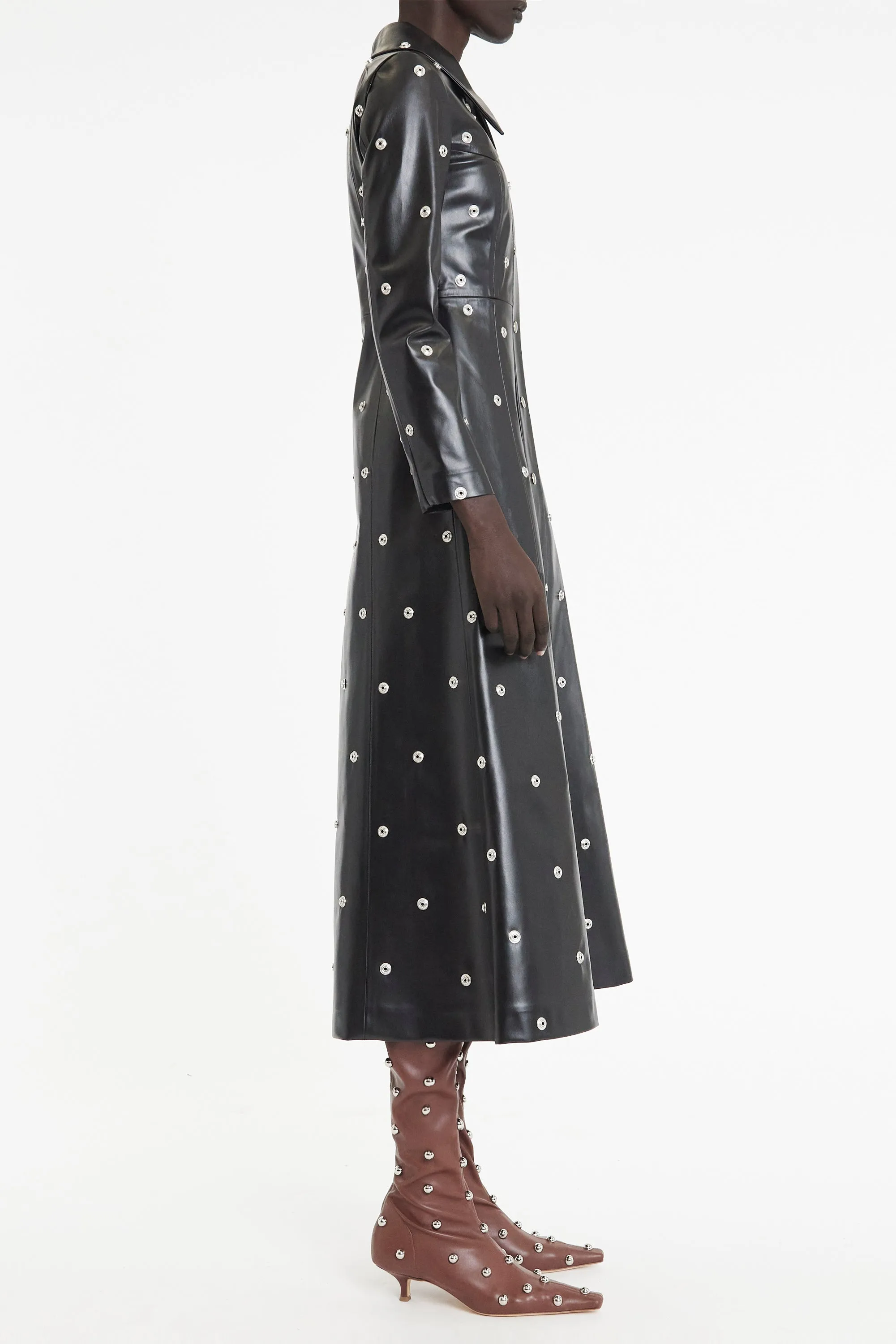 Flared Fitted Coat Covered In Studs Black
